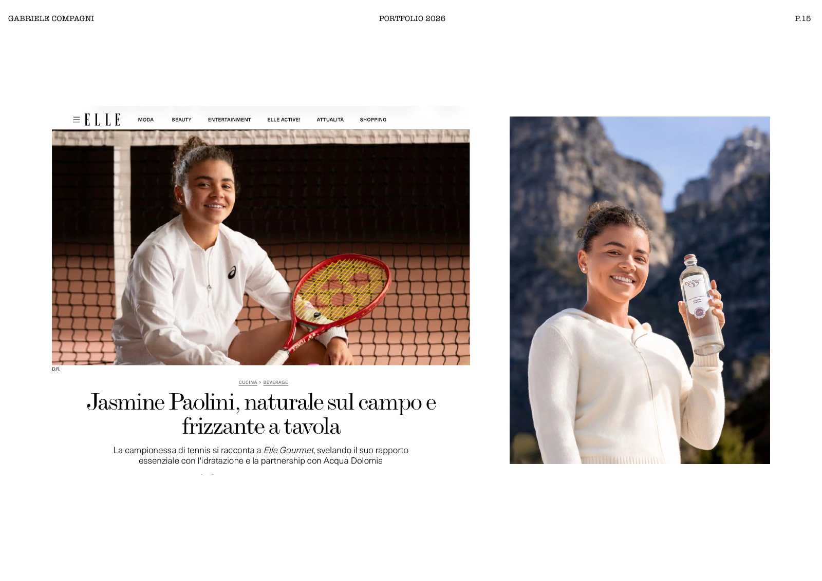 Tennis athlete Jasmine Paolini photographed by Gabriele Compagni for the Acqua Dolomia campaign